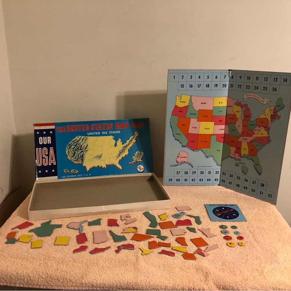 Vintage 1962 Selchow & Righter The United States Map Game 100% Complete